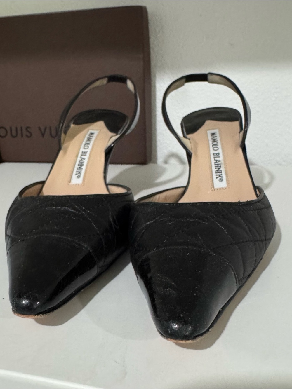 Manolo Blahnik Black Quilted Patent Leather Slingback Pumps - Picture 7 of 7